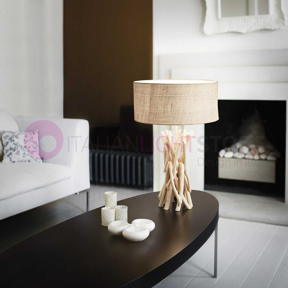 Ideal Lux Driftwood Tl Lampe De Table En Bois Naturel Style Nordique