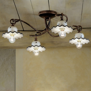 ROMA C404/4PL FERROLUCE Ceiling lamp with 4 lights in Ceramic Decorated Rustic Style