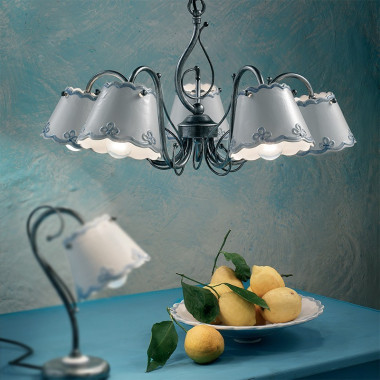 RAVENNA FERROLUCE C925LA Lampadario a 5 luci Rustico Ceramica decorata