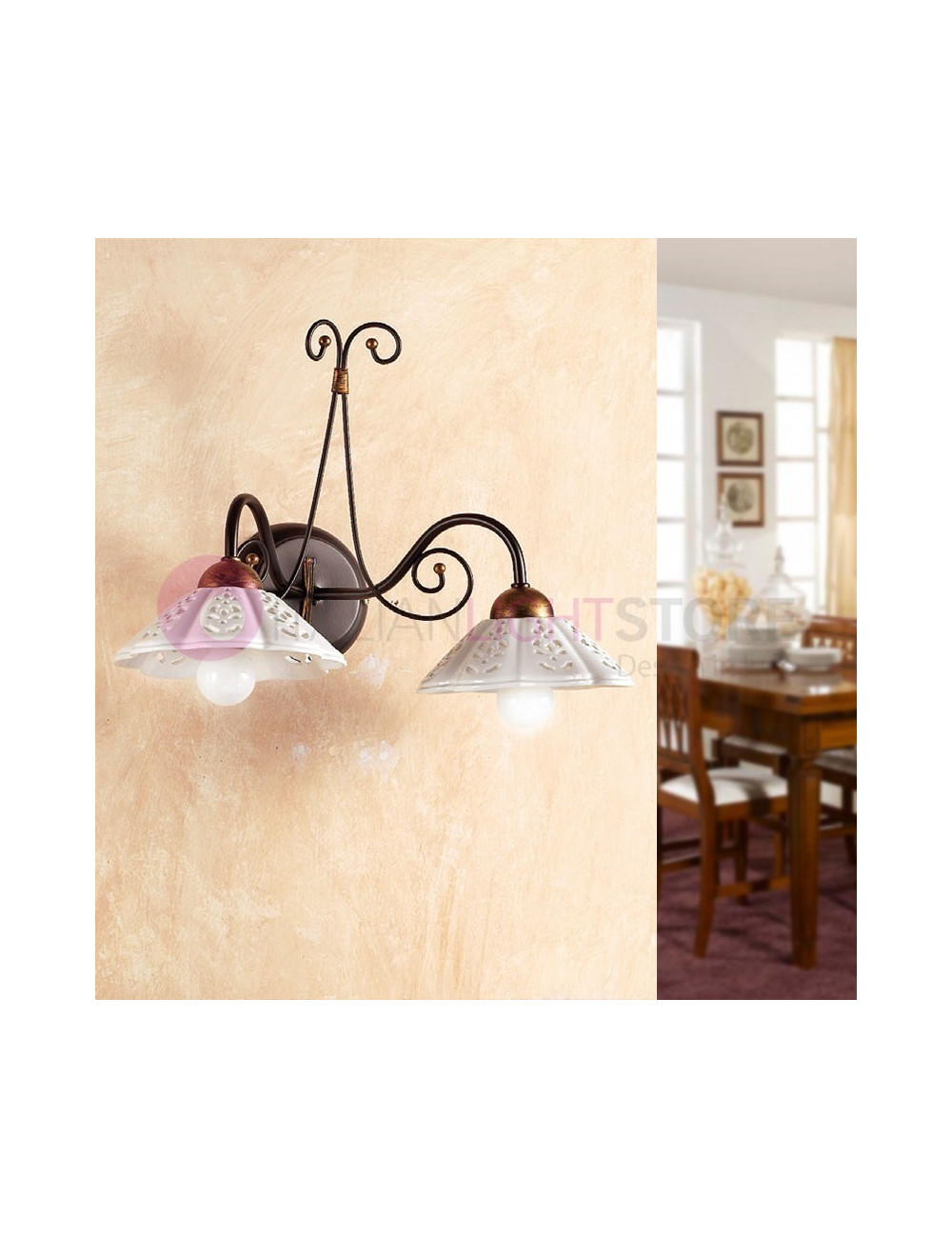 CALCINAIA Lampe Murale Applique en Céramique, en Fer Forgé et Rustique, Pays - Ceramiche Borso