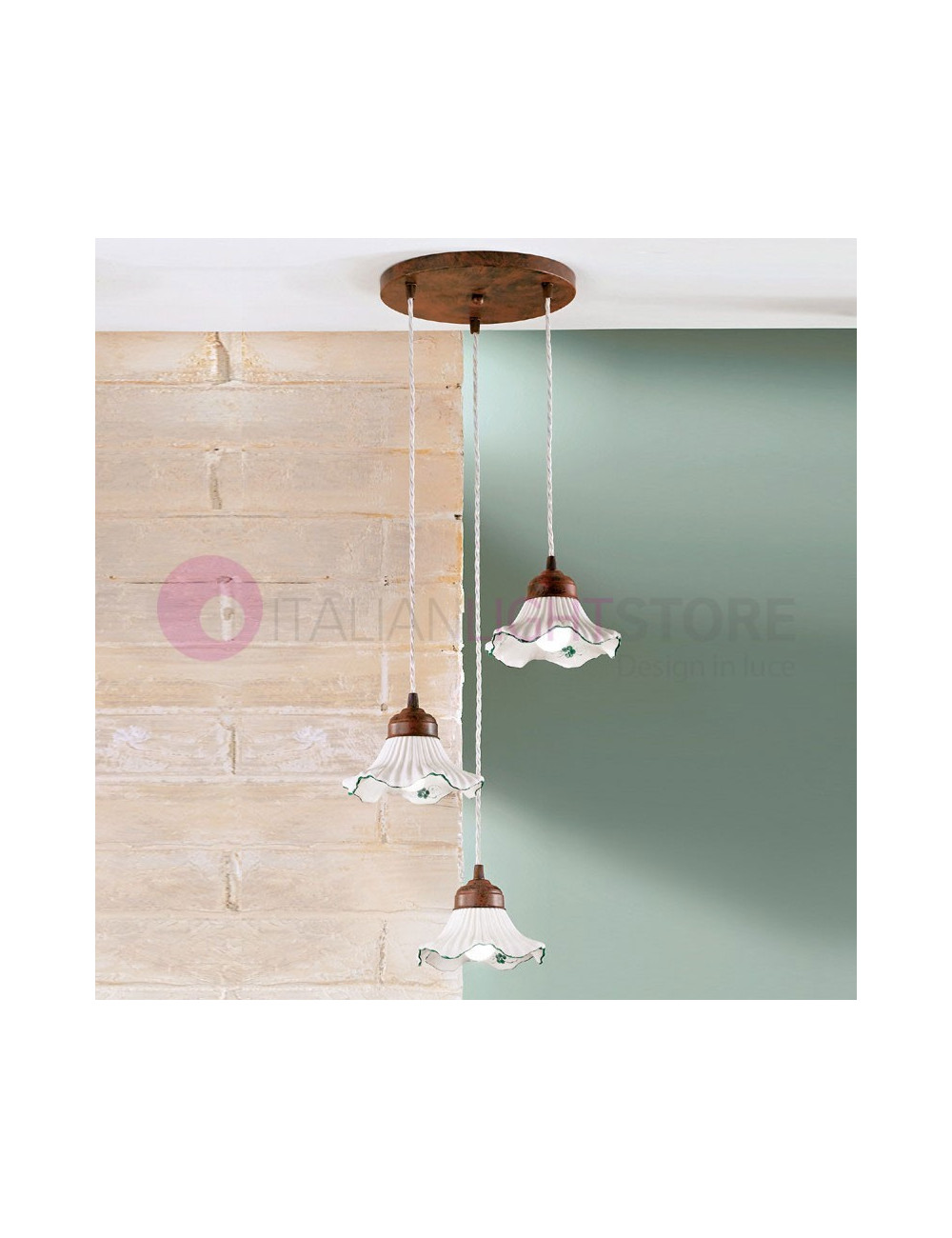 ANNA 3-Light Ceramic Suspension Style Rustique