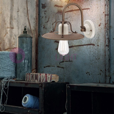 GRUNGE Lampada a Parete in Metallo e Ceramica Country Retrò Ferroluce