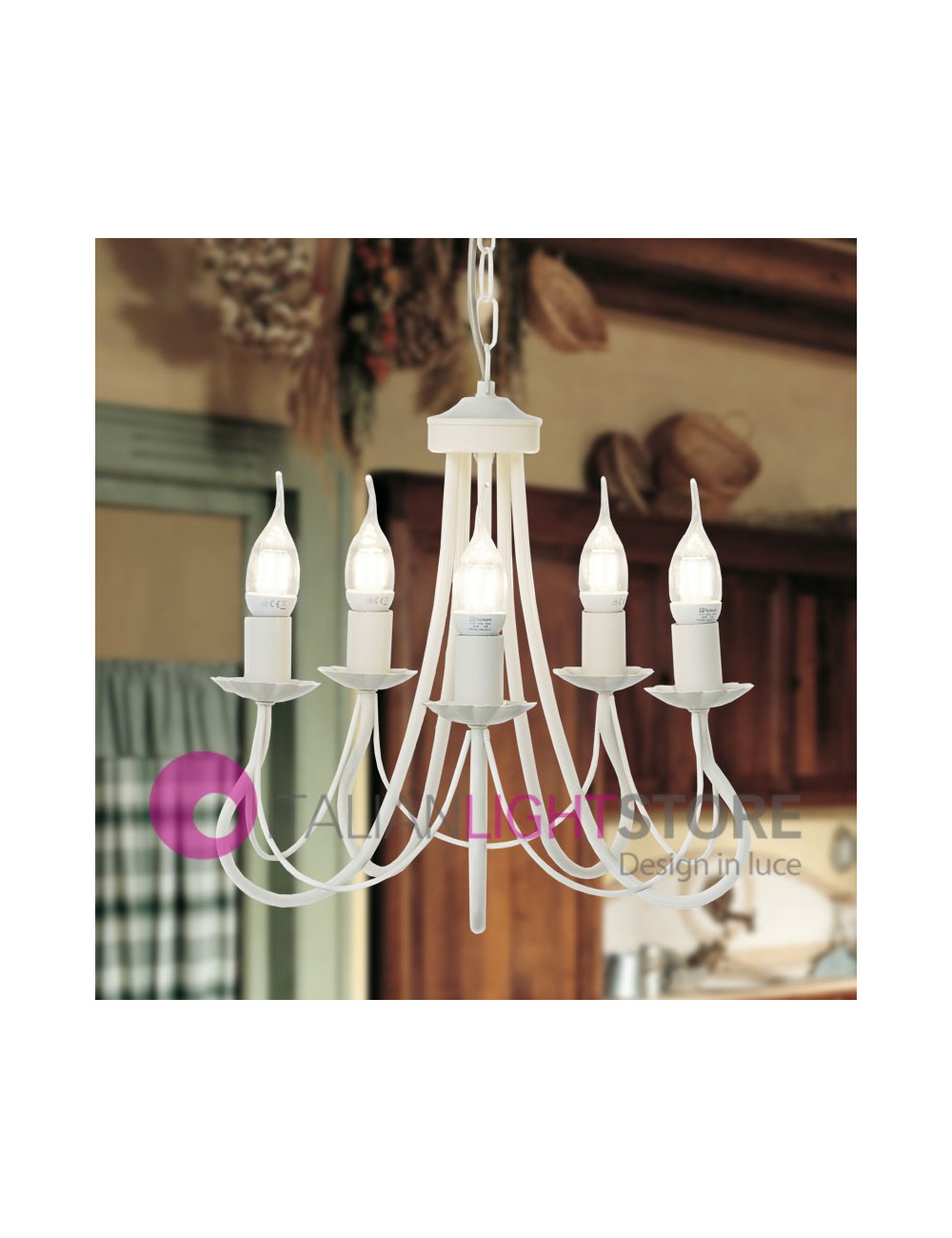 Vienne Lustre 5 Lumières Blanc Shabby