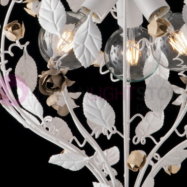 MARBELLA Shabby Chic Floral Kronleuchter in 3-Licht Schmiedeeisen mit Blättern