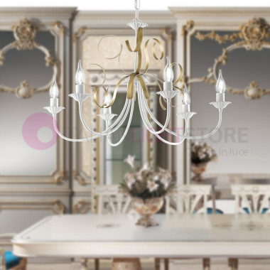 TURANDOT Chandelier 6 Lights Classic White Shabby Chic