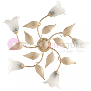 GRETA Ceiling light with rustic leaves 5 Lights wrought Iron Classic Florentine Style