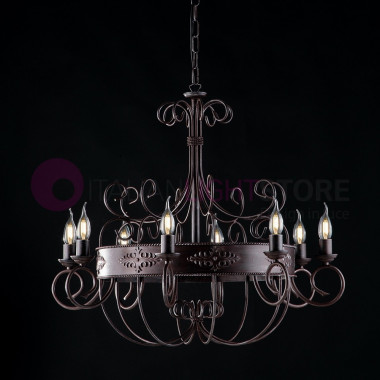 ARENA Chandelier 8 Lights in wrought Iron, Classic Rustic