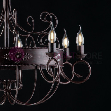 ARENA Chandelier 8 Lights in wrought Iron, Classic Rustic