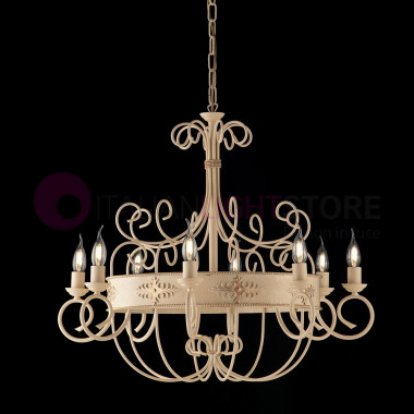 ARENA Chandelier 8 Lights in wrought Iron, Classic Rustic