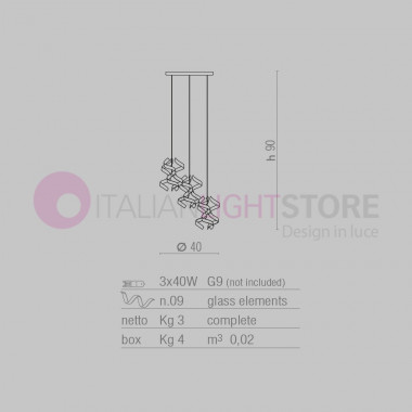 ASTRO-Kronleuchter pendelleuchte Modern 3 Lichter mit Locken Glas 206.513 Metallux