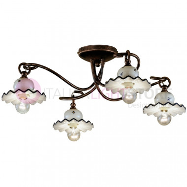 ROMA C404/4PL FERROLUCE Ceiling lamp with 4 lights in Ceramic Decorated Rustic Style