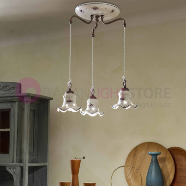 CHIETI FERROLUCE C202SO Suspension 3 lights Ceramic Decorated Rustic Circular Base