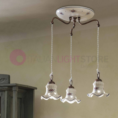 CHIETI FERROLUCE C202SO Suspension 3 lights Ceramic Decorated Rustic Circular Base