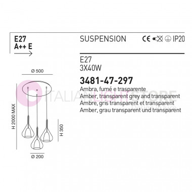 LILA FABAS LUMIÈRE 3481-47-297 Lampe Suspension Moderne de 3 lumières en Verre