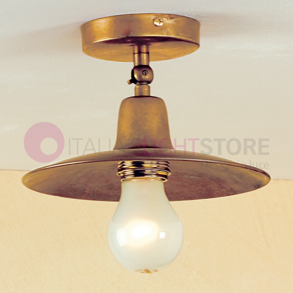 TEO Plafoniera a Soffitto Rustica in Ottone Anticato Piatto d.21 Vintage Country FEBOLIGHT