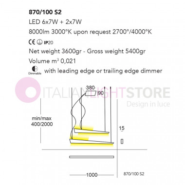 KATANA CATTANEO 870/100S2 Moderne Doppel-Linkslampe mit integrierter Led L. 100