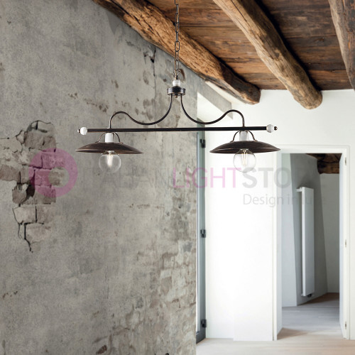 CASALE Lampadario Industrial Bilanciere 2 Luci in Ferro Battuto