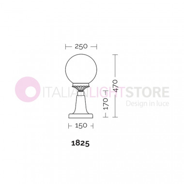 ORIONE ANTHRACITE 1825 LIBERTI LAMP Gate light h. 47 pour Extérieur avec globe sphère polycarbonate d.25