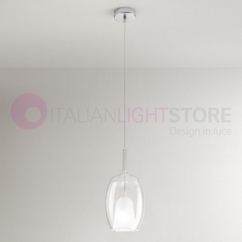 Sospensione in Vetro Borosilicato 8254TR trasparente con rosone 6247CL cromo lucido- Linea Rain Perenz Illumina